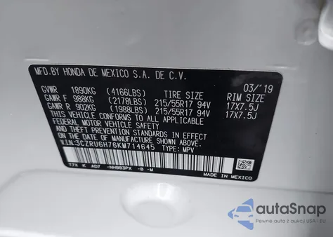 2019 Honda Hr-V Ex-L из США, поврежденный, VIN 3CZRU6H76KM714645